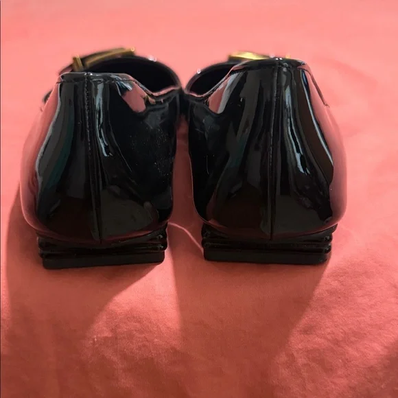 Franco Sarto Black Patent Flats with Gold Buckle - Picture 3 of 3